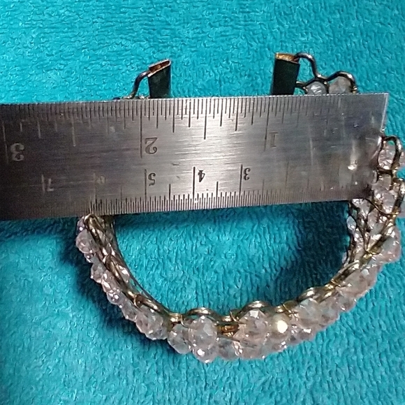 Elegant Pink Goldtone Faceted Beaded Crystal Mesh Weave Wire Wide Cuff Bracelet - Picture 4 of 7